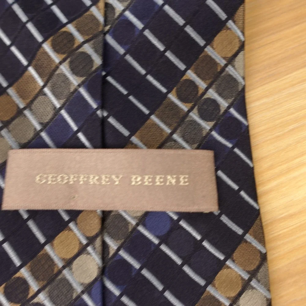 Navy Blue Silk Tie Mens Grid Plaid Dotted Classic Formal Office GEOFFREY BEENE